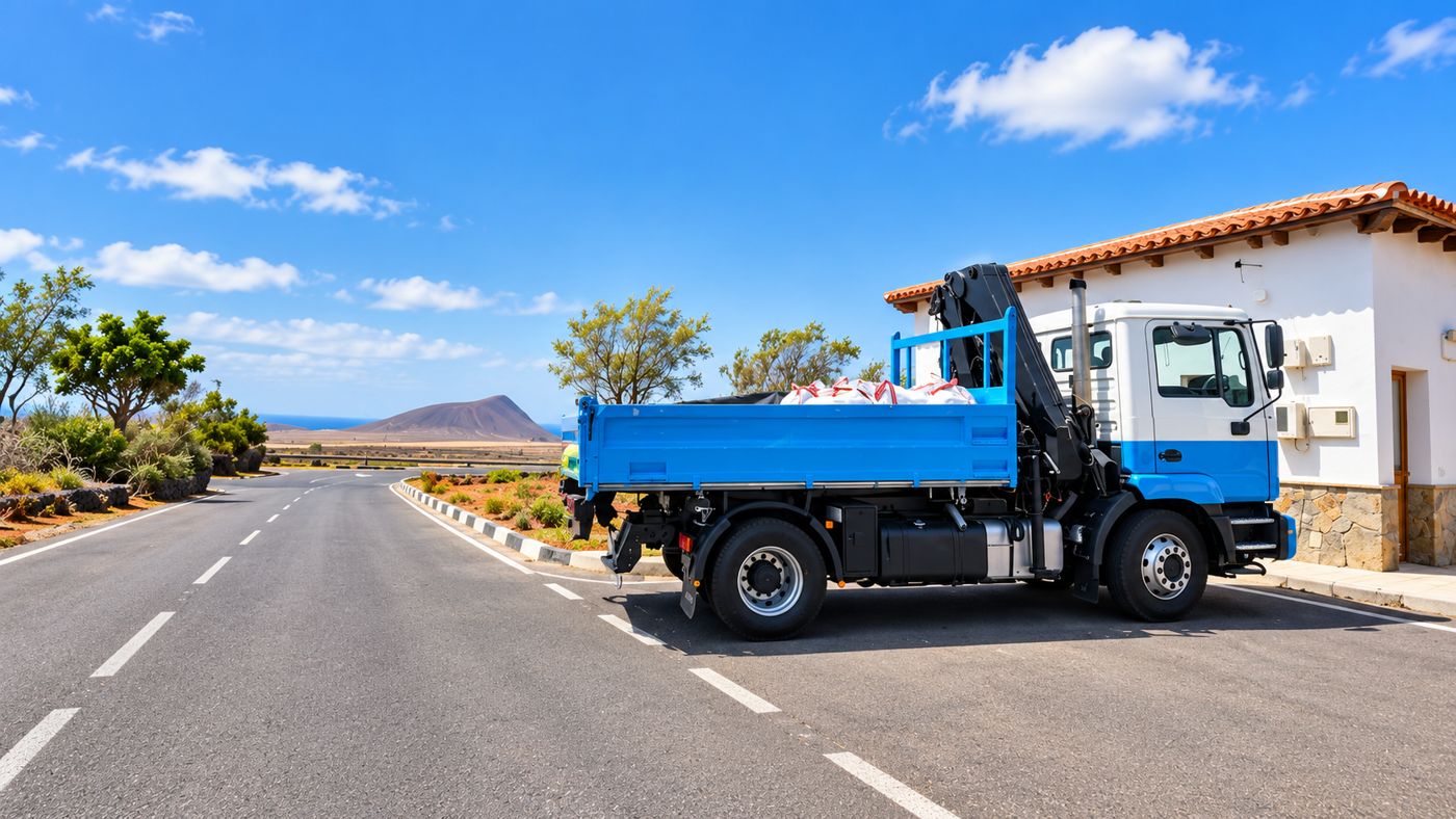 Camión con sacas de material en carretera de Tenerife